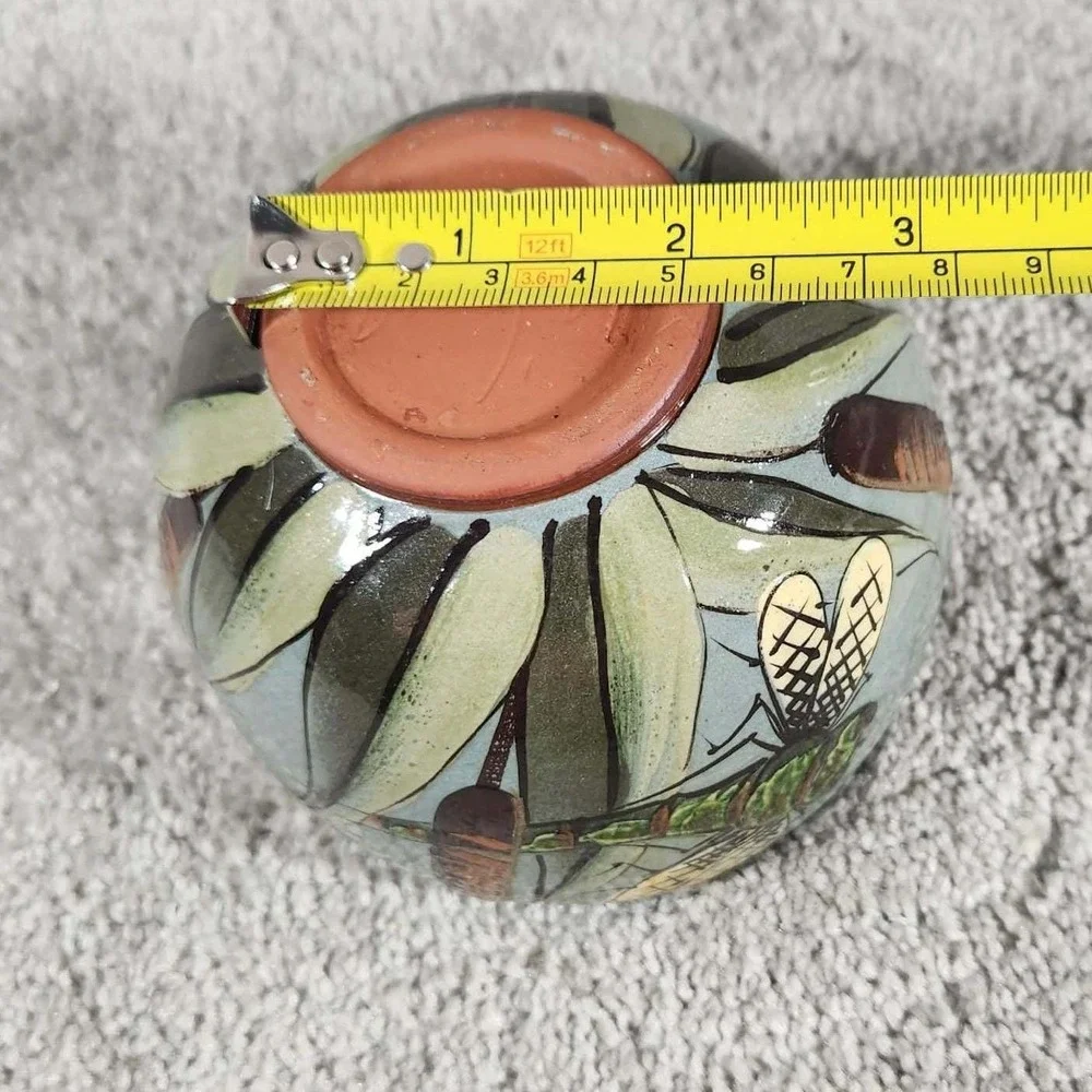 Studio Pottery‎ Dragonfly Cattail Ceramic Bowl Blue Terracotta Signed Small